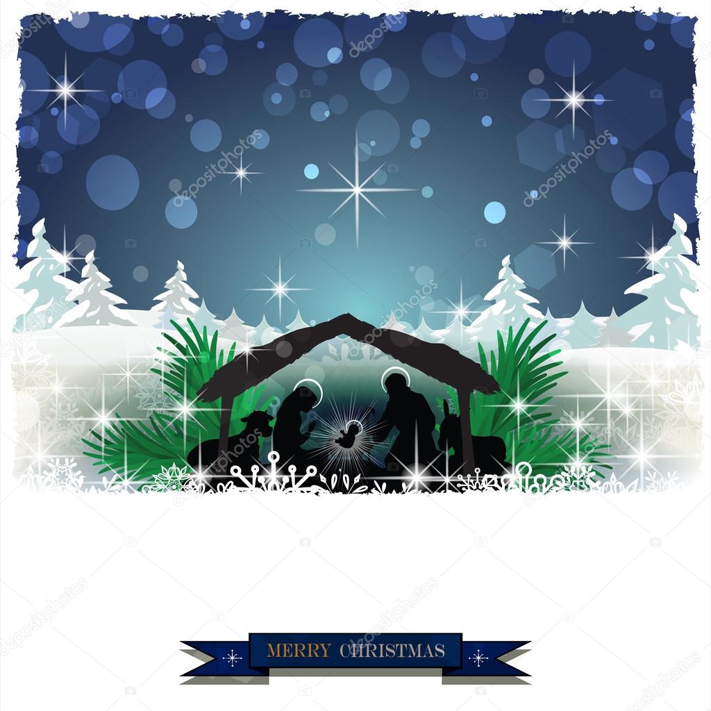 Nativity silhouette with snow-covered hut