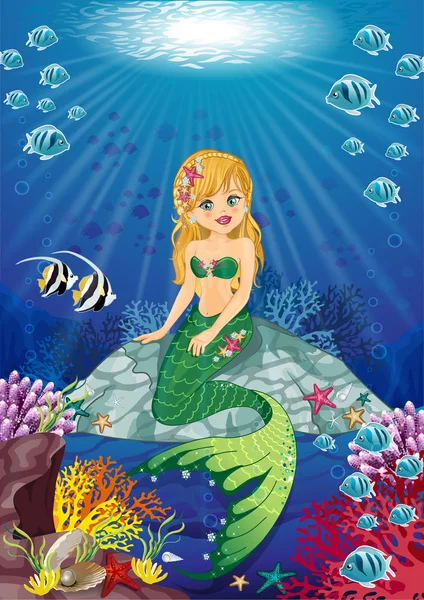 Little Mermaid in the ocean — Stock Vector