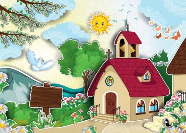 Country church and bell tower clipart