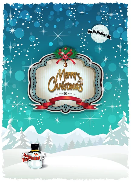 Christmas label snowy vertical — Stock Vector