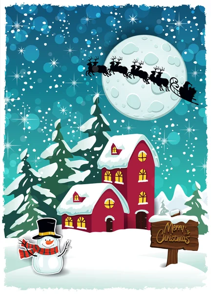 在圣诞节白雪皑皑的山间小屋 — 图库矢量图片