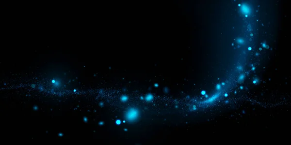 Vector Abstract Background Blue Particles Flowing Dark Glowing Magical Lights Telifsiz Stok Vektörler