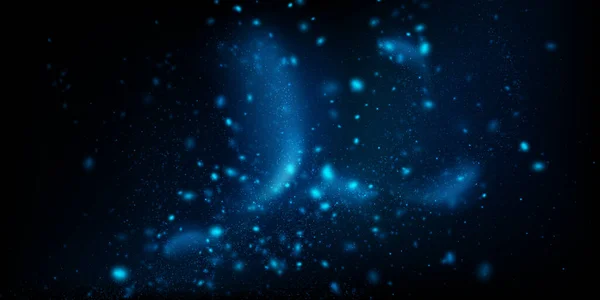 Vector Abstract Background Blue Particles Flowing Dark Glowing Magical Lights Stok Vektör