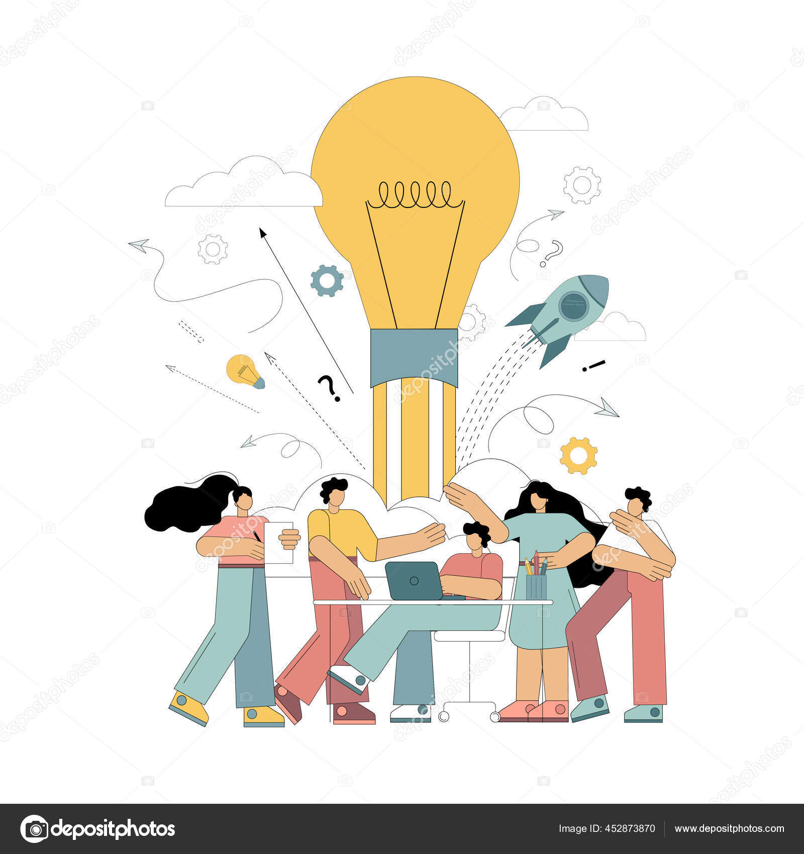 Brainstorming Sharing Business Ideas Collaborating Little People Thinking  Idea Job Stock Vector Image by © #452873870