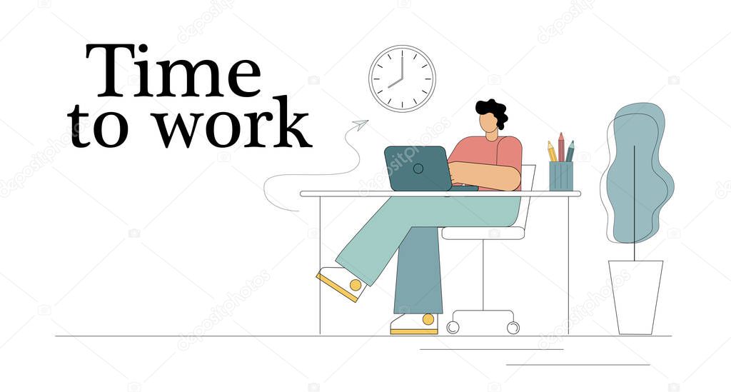 Time to work. Time concept. Effective use of time. Self-motivation. Vector illustration
