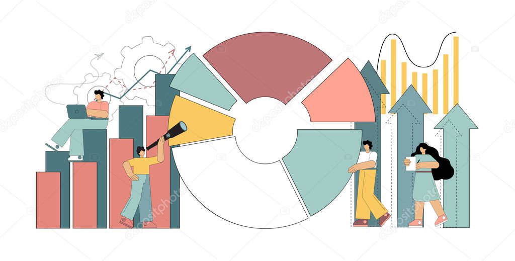 Market segmentation concept, financial management, statistics and business report. Vector illustration isolated on white background