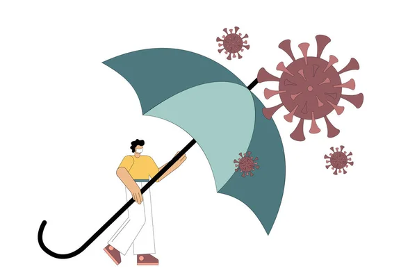 Virus Protection Security Man Stands Protection Umbrella Pandemic Coronavirus Health — Stock Vector