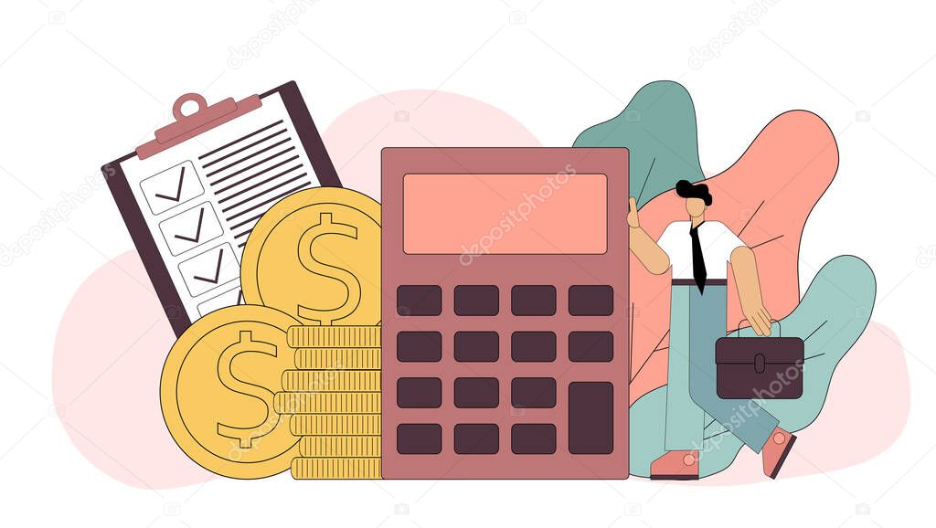 Profit and loss calculation, financial accounting, audit. Vector illustration on a white background.