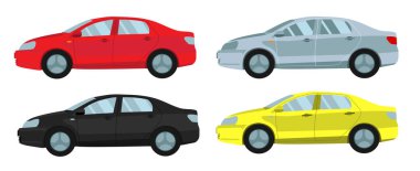 Yolcu vagonu gri, kırmızı, sarı, siyah. Düz. Vektör.