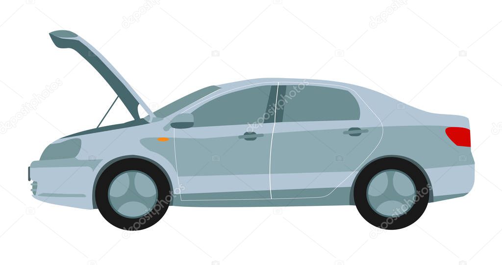 Car with an open hood. Flat. Vector illustration