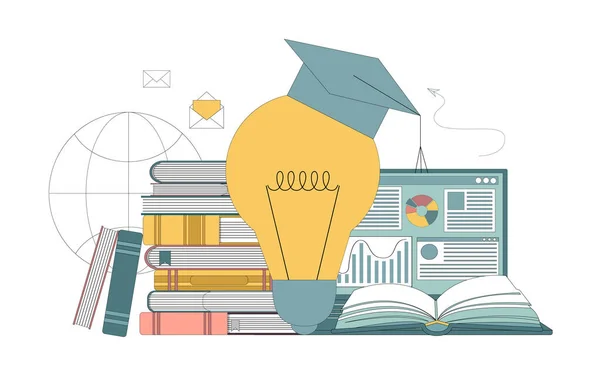 Ensino Distância Online Obtendo Uma Educação Usando Livros Gadgets Ilustração — Vetor de Stock