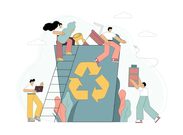 Vector Recycling People Sorting Garbage Solving Environmental Problems Flat Vector — Stock Vector