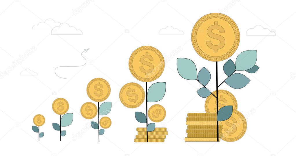 Profit strategy. Return on investment. Income growth. Investment. Vector illustration isolated on white background.
