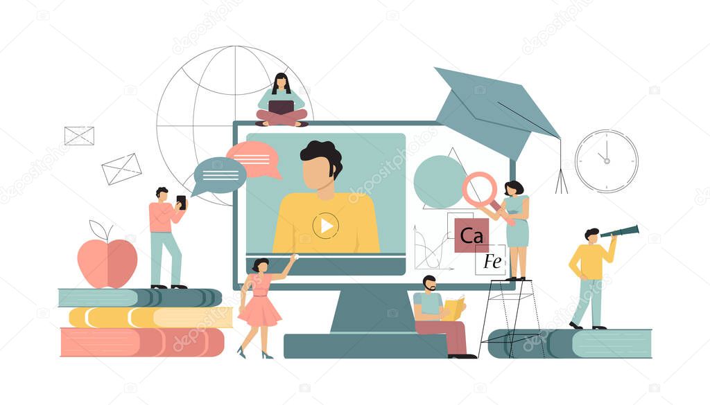 Online education at home, concepts e-learning. Vector illustration on white background.