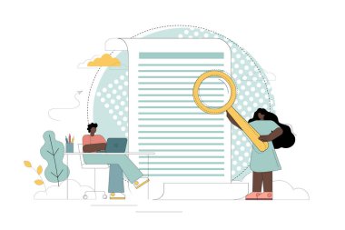 Kontrat imzalıyorum. Analiz, hazırlık ve belgelerin gözden geçirilmesi. İnsanlar sözleşmeyi büyüteçle inceliyor..