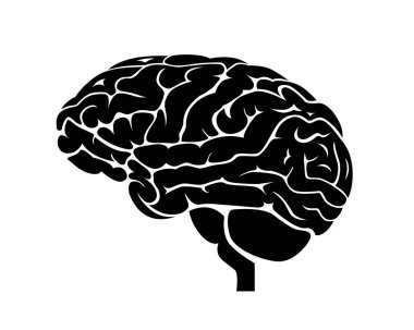 Siyah insan beyni ikonu. Tırman. Beyaz arkaplanda düz bir illüstrasyon.