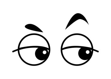 Yuvarlak çizgi film gözleri ve kaldırılmış kaşları var. Gözler sağa bakıyor. Yüzün bir parçası. Model modeller için. Tasarım ögesi
