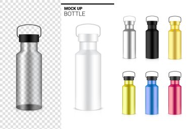 Şeffaf Şişe 3D Su ve İçecek İçin Vektör 'deki Gerçekçi Plastik Titreştirici' yi taklit et. Bisiklet ve Spor Konsepti Tasarımı. 