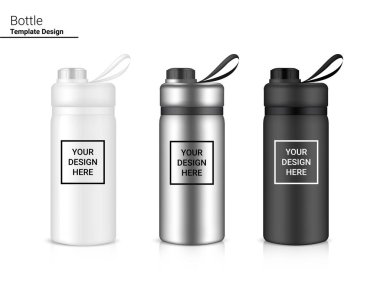 Şişe 3D Su ve İçecek için Vektör 'deki Gerçekçi Plastik Titreştirici' yi taklit et. Bisiklet ve Spor Konsepti Tasarımı.