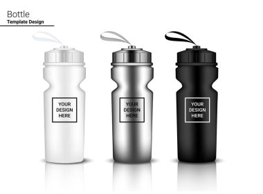 Şişe 3D Su ve İçecek için Vektör 'deki Gerçekçi Plastik Titreştirici' yi taklit et. Bisiklet ve Spor Konsepti Tasarımı. 