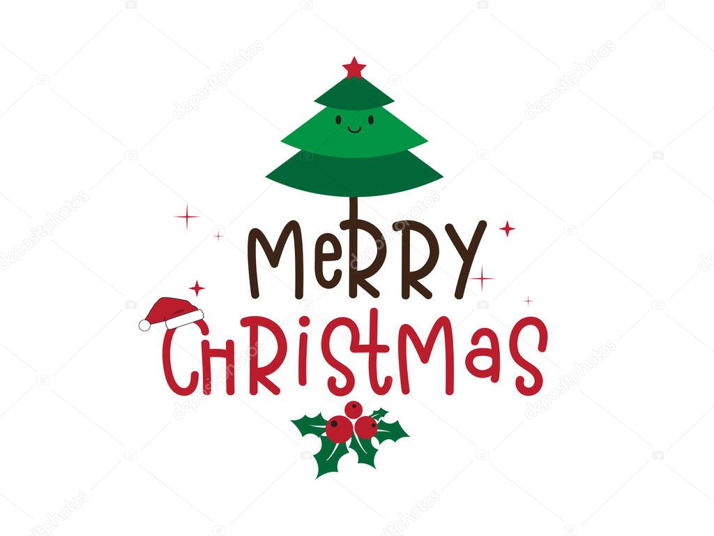 Merry Christmas and Happy New Year. Tree Gnomes  lettering quote design. For t-shirt, greeting card or poster design Background Vector Illustration.
