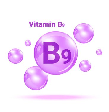 Beyaz arka plan resimlerinde B9 vitamini Braphic Medicine Bubble. Sağlık ve Tıbbi Konsept Tasarımı.