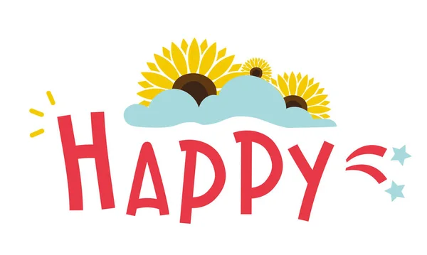 Happy Sunflower Aislado Sobre Fondo Blanco Lindo Diseño Flor Dibujo — Vector de stock