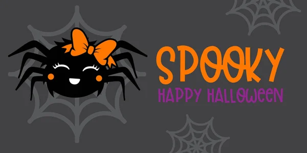 Cute Girl Spider Con Arco Naranja Halloween Dibujado Mano Diseño Ilustración De Stock