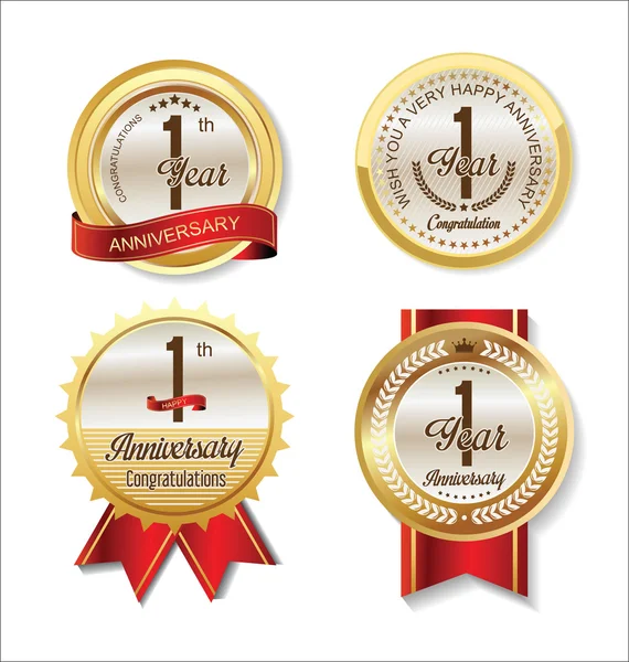 Anniversary Retro vintage golden labels collection 1 year — Stock Vector