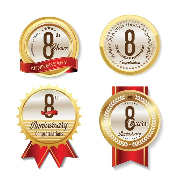 Anniversary Retro vintage golden labels collection 8 years — Stock Vector