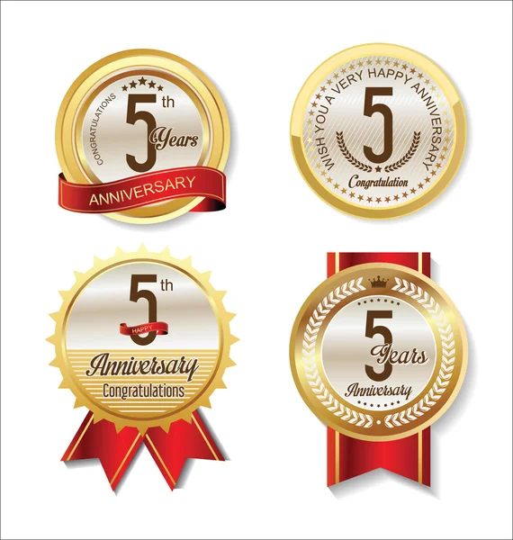 Anniversary Retro vintage golden labels collection 5 years — Stock Vector