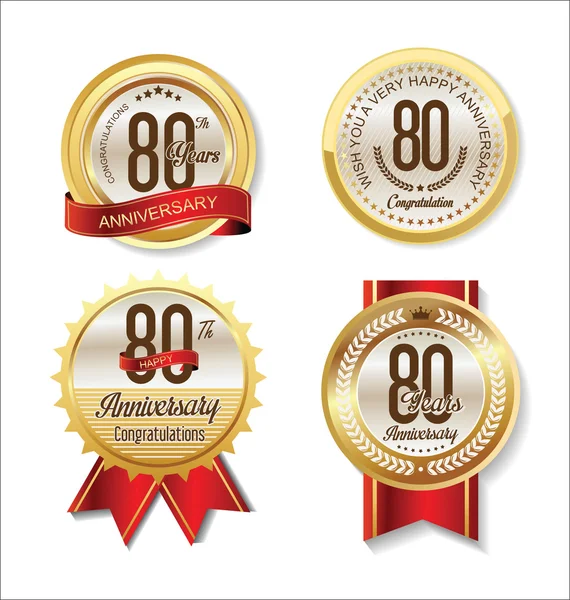 Anniversary Retro vintage golden labels collection 80 years — Stock Vector