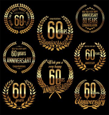 Yıldönümü altın defne çelengi retro vintage tasarım 60 yıl