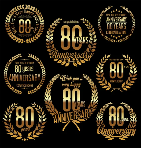 Couronne de laurier d'or anniversaire design vintage rétro 80 ans — Image vectorielle