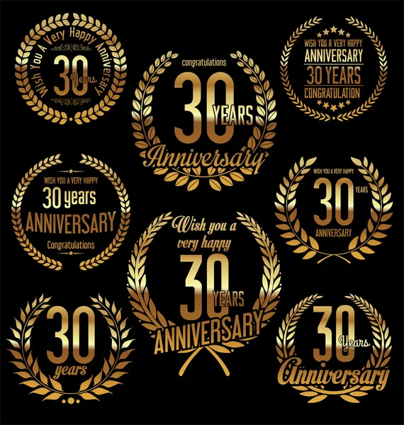 Aniversario de oro laurel corona retro diseño vintage años — Vector de stock