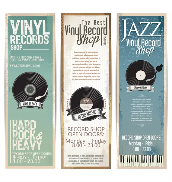Vinyl record shop retro grunge banner — Stock Vector