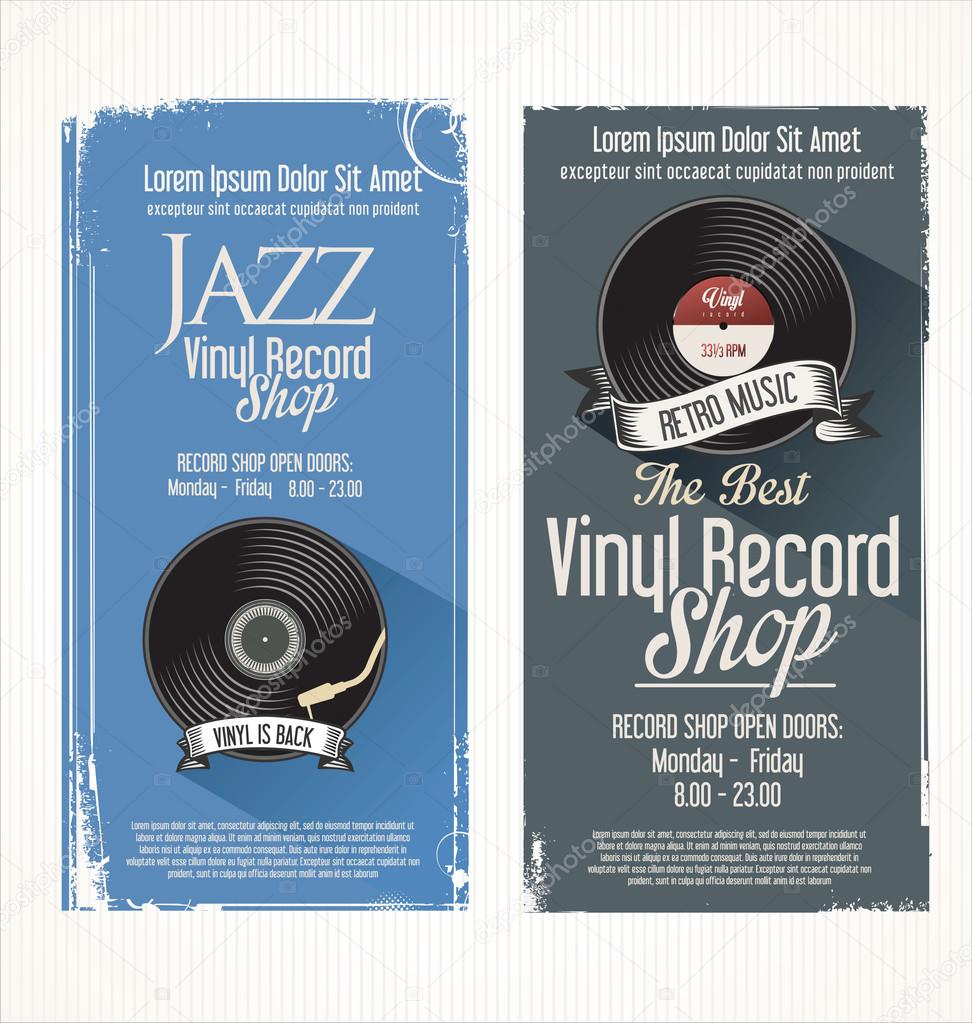 Vinyl record shop retro grunge banner