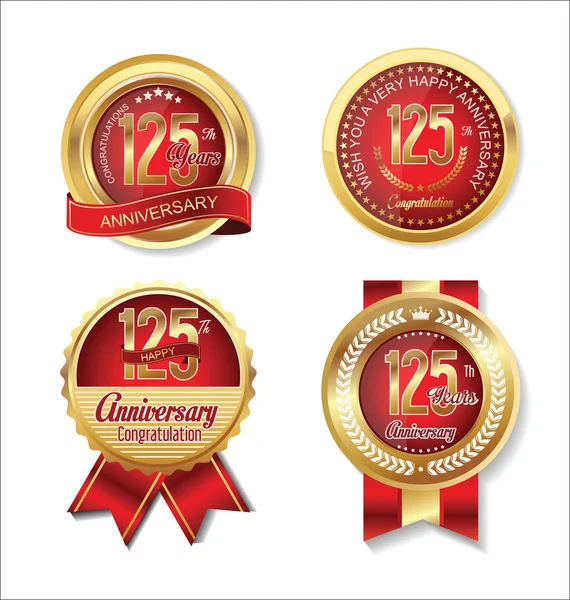 Anniversary Retro vintage golden labels collection 125 years — Stock Vector