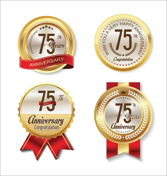 周年纪念复古复古金色标签集合 75 年 — 图库矢量图片