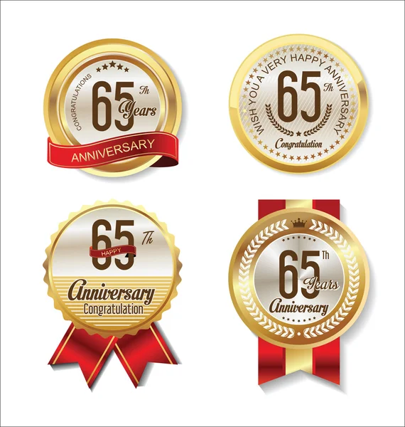Verjaardag Retro vintage gouden etiketten collectie 65 jaar — Stockvector