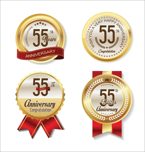 Aniversário Retro vintage golden labels coleção 55 anos — Vetor de Stock