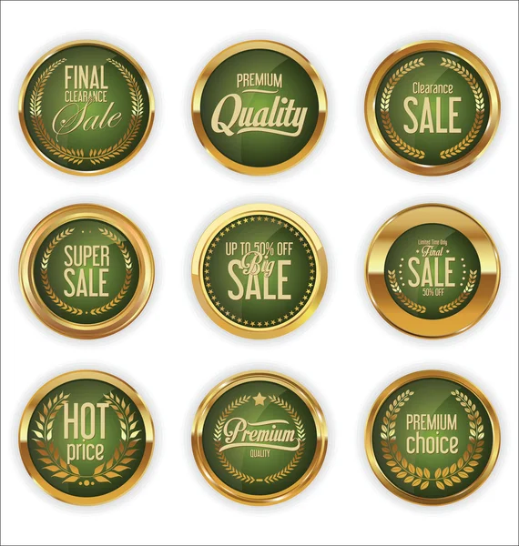 Collection de badges et étiquettes dorés de qualité — Image vectorielle