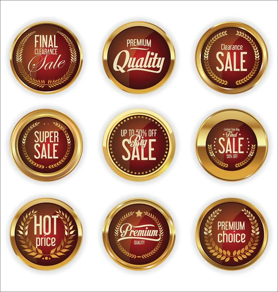 Collection de badges et étiquettes dorés de qualité — Image vectorielle