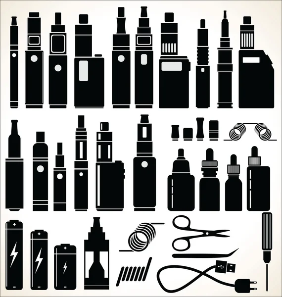 Elementos para Vapor bar y vape shop cigarrillo electrónico — Vector de stock