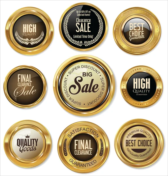 Golden badges retro vintage collection — Stock Vector