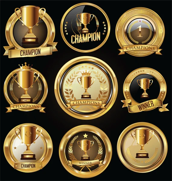 Trofeje a ocenění zlaté odznaky a označí kolekce — Stockový vektor