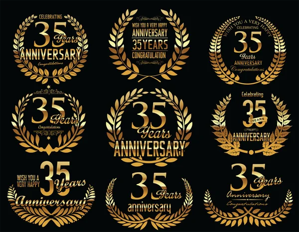 Aniversario Golden Laurel corona colección retro vintage 35 años — Archivo Imágenes Vectoriales