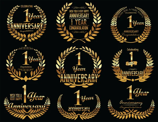 Anniversary Golden Laurel wreath retro vintage collection 1 year — Stock Vector