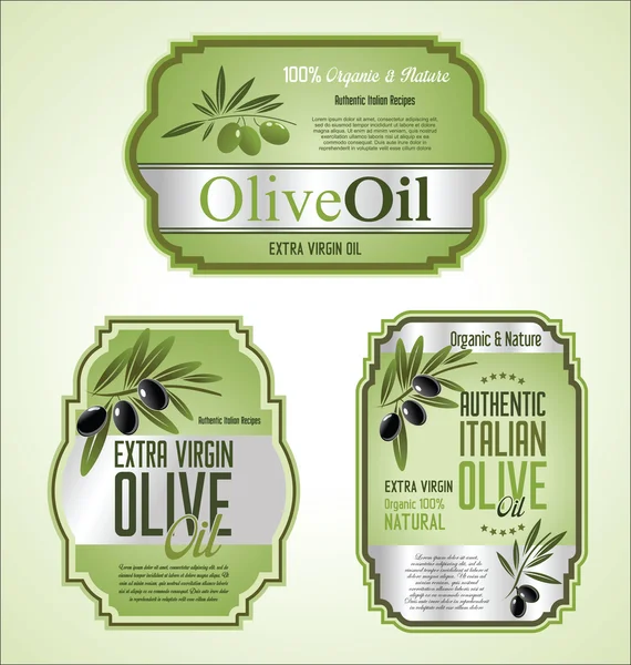 Olivenöl-Etiketten und Gestaltungselemente — Stockvektor