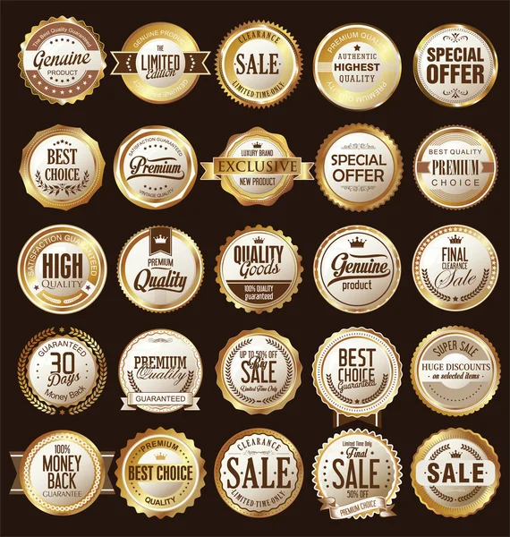 Retro vintage doré badges et étiquettes collection — Image vectorielle